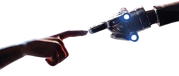 Human and robot hands touching